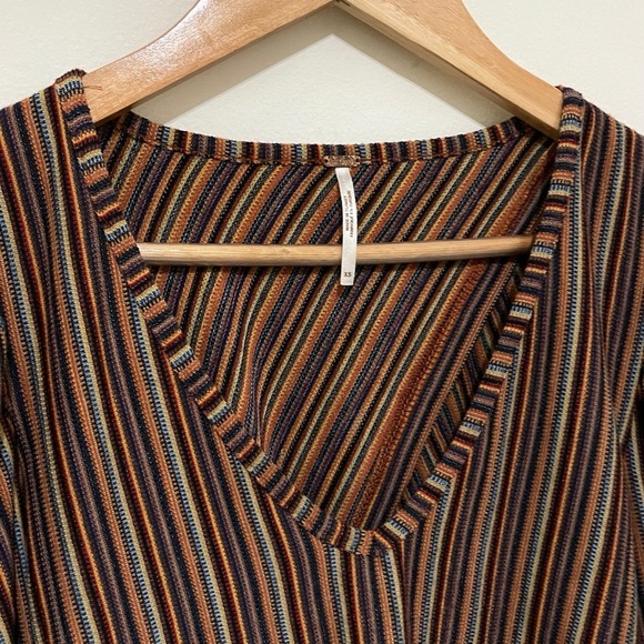 Free People Multicolor Striped V-Neck Blouse, Size XS - Picture 6 of 10